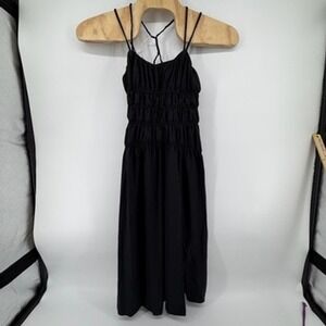 Halara Black Smocked Midi Dress Strappy Back Spaghetti Strap Womens Small NEW